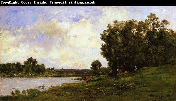 Charles-Francois Daubigny Cattle on the Bank of a River